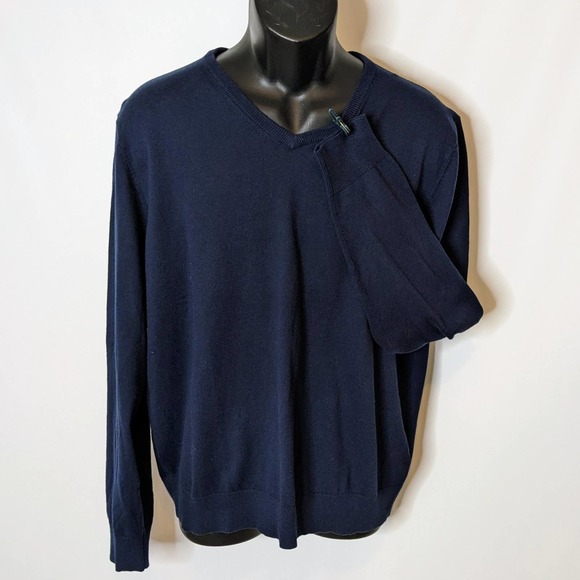 ST. JOHN'S BAY Cotton/Cashmere Navy Blue V-Neck Pullover Sweater Men's Sz L NEW - Picture 1 of 5
